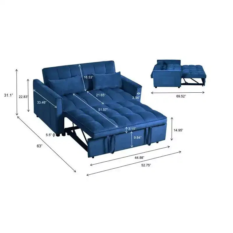 TUYOHW Canapé-lit convertible 3-en-1, canapé escamotable moderne avec dossier réglable et poches de rangement, causeuse en velours pour salon