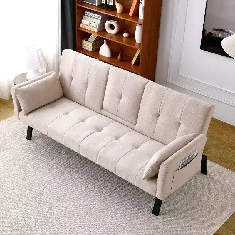 Canapé convertible pliable 70'' TUYOHW avec porte-gobelet et rangement latéral, en coton et lin, pour petits espaces