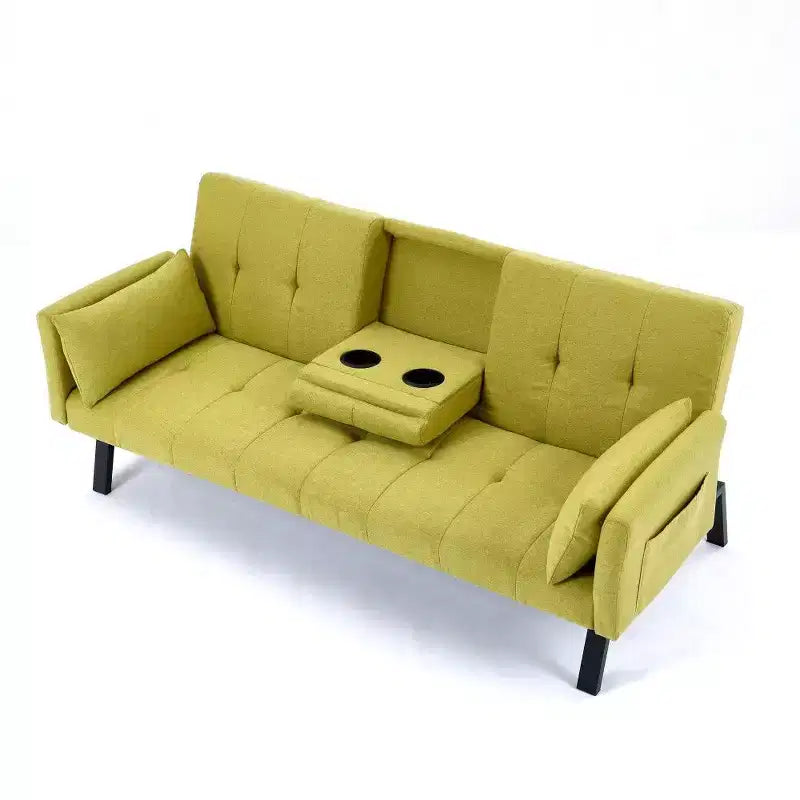 Canapé convertible pliable 70'' TUYOHW avec porte-gobelet et rangement latéral, en coton et lin, pour petits espaces