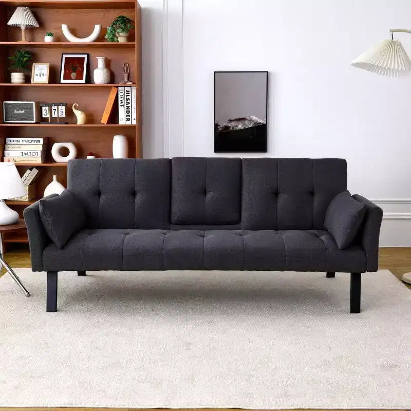 Canapé convertible pliable 70'' TUYOHW avec porte-gobelet et rangement latéral, en coton et lin, pour petits espaces