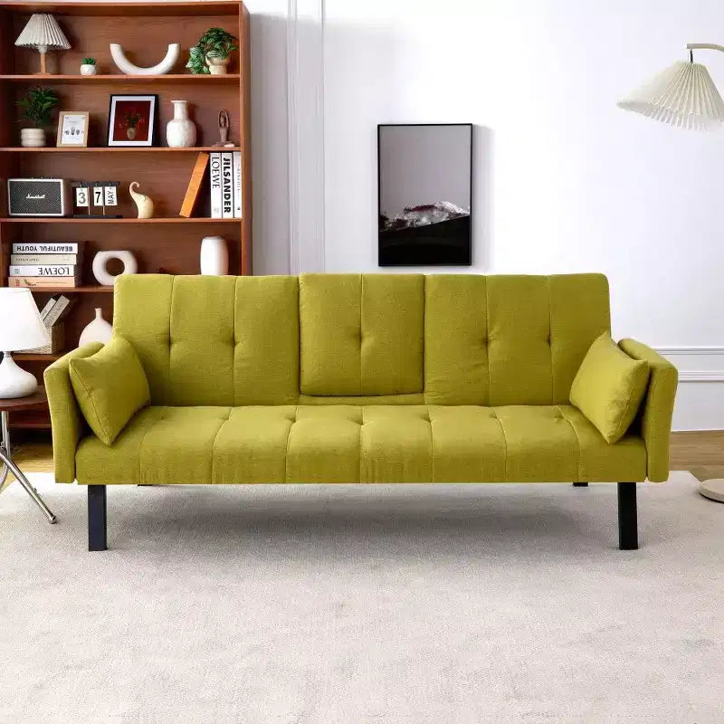 Canapé convertible pliable 70'' TUYOHW avec porte-gobelet et rangement latéral, en coton et lin, pour petits espaces