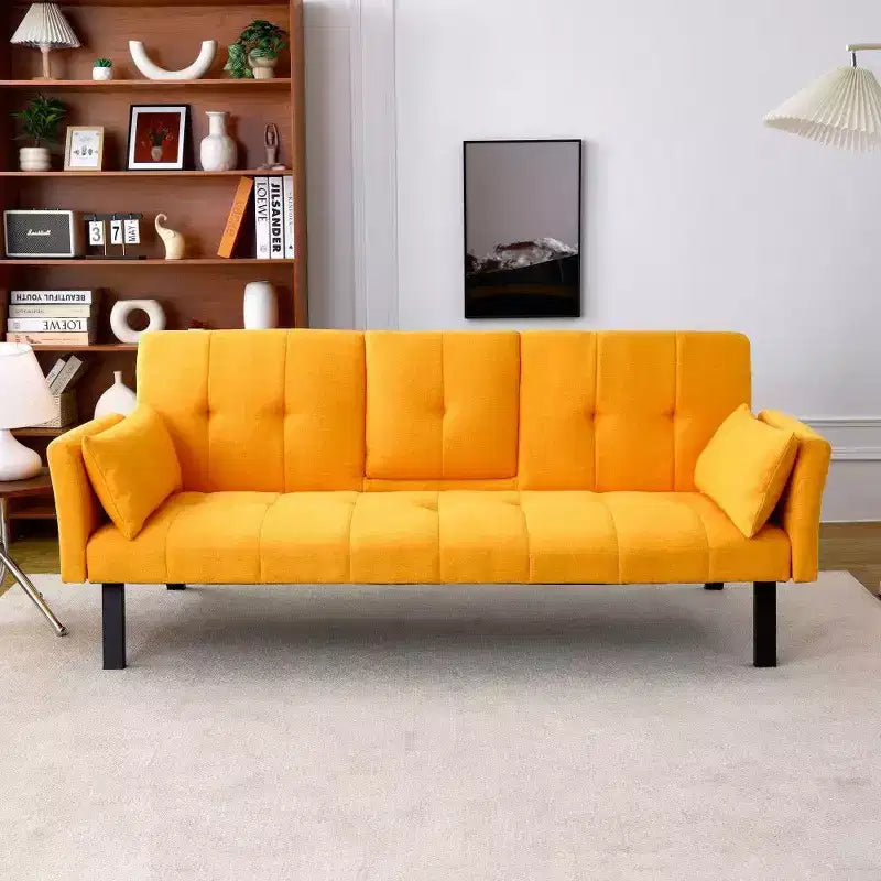 Canapé convertible pliable 70'' TUYOHW avec porte-gobelet et rangement latéral, en coton et lin, pour petits espaces