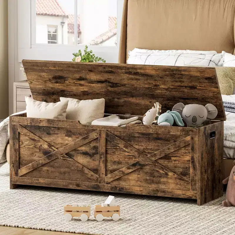 Banc de rangement en bois avec charnières de sécurité, grand banc à chaussures pour l'entrée, le salon et la chambre, montage facile