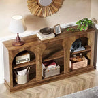 Console de ferme Lantine, table d'entrée de 160 cm de long avec 3 niveaux de rangement, table de canapé en bois pour le salon