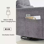Canapé inclinable électrique Dyonery Power Swivel Rocker, petit canapé inclinable électrique avec ports USB et Type-C, fauteuil de crèche planeur avec support lombaire