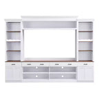 Meuble TV mural avec pont pour téléviseur de 70 pouces, grand meuble console multimédia du milieu du siècle avec bibliothèque et étagères réglables