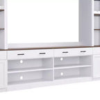 Meuble TV mural avec pont pour téléviseur de 70 pouces, grand meuble console multimédia du milieu du siècle avec bibliothèque et étagères réglables