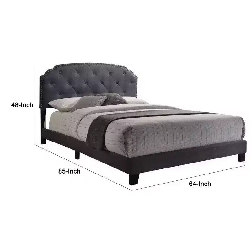 Lit Queen Royal Hampton, tissu gris