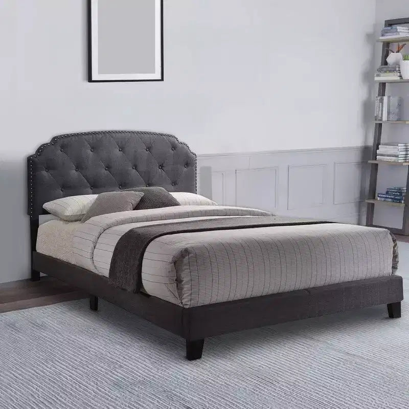 Lit Queen Royal Hampton, tissu gris