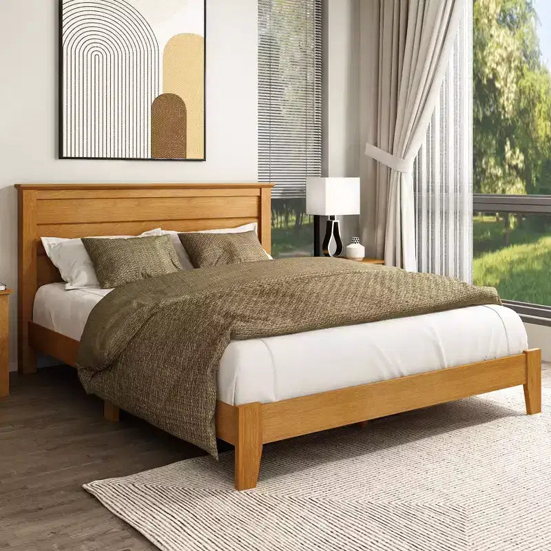 Lit plateforme moderne Galano avec tête de lit à lattes 66,1 L 85,6 P 40,2 H