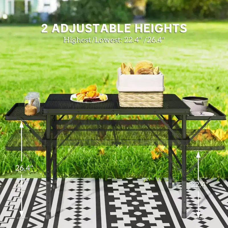 Table de camping pliante, table portable de 4,5 pieds avec 2 panneaux latéraux