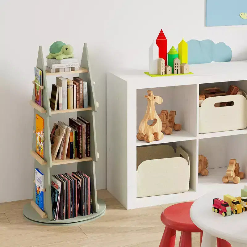 Costway Étagère à Livres Rotative pour Enfants, Bibliothèque Pivotante à 4 Niveaux en Forme d'Arbre, Présentoir Rotatif à 360°