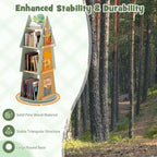 Costway Étagère à Livres Rotative pour Enfants, Bibliothèque Pivotante à 4 Niveaux en Forme d'Arbre, Présentoir Rotatif à 360°