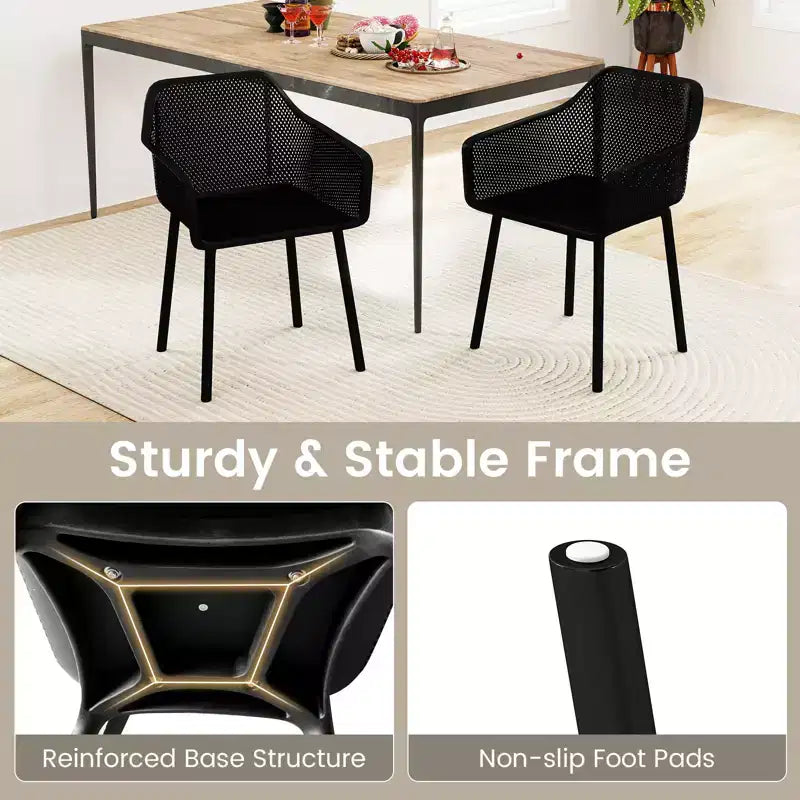 Lot de 4 Chaises de Salle à Manger Modernes en Plastique Costway, Fauteuils de Cuisine avec Dossier en Maille Respirante