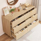 Commode 6 tiroirs en rotin avec pieds et poignées dorés, commode double large moderne avec grand plateau et dispositif anti-basculement pour chambre et salon