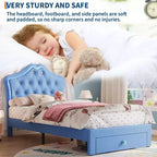 Cadre de lit avec lumières LED et tête de lit en velours avec boutons en cristal, lit rembourré avec tiroir de rangement, sans bruit, pas besoin de sommier tapissier pour enfants, adolescents