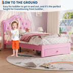 Cadre de lit avec lumières LED et tête de lit en velours avec boutons en cristal, lit rembourré avec tiroir de rangement, sans bruit, pas besoin de sommier tapissier pour enfants, adolescents