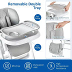 Chaise Haute Pliante pour Bébés et Tout-Petits - Hauteur et Inclinaison Réglables, Plateau Amovible Facile à Nettoyer
