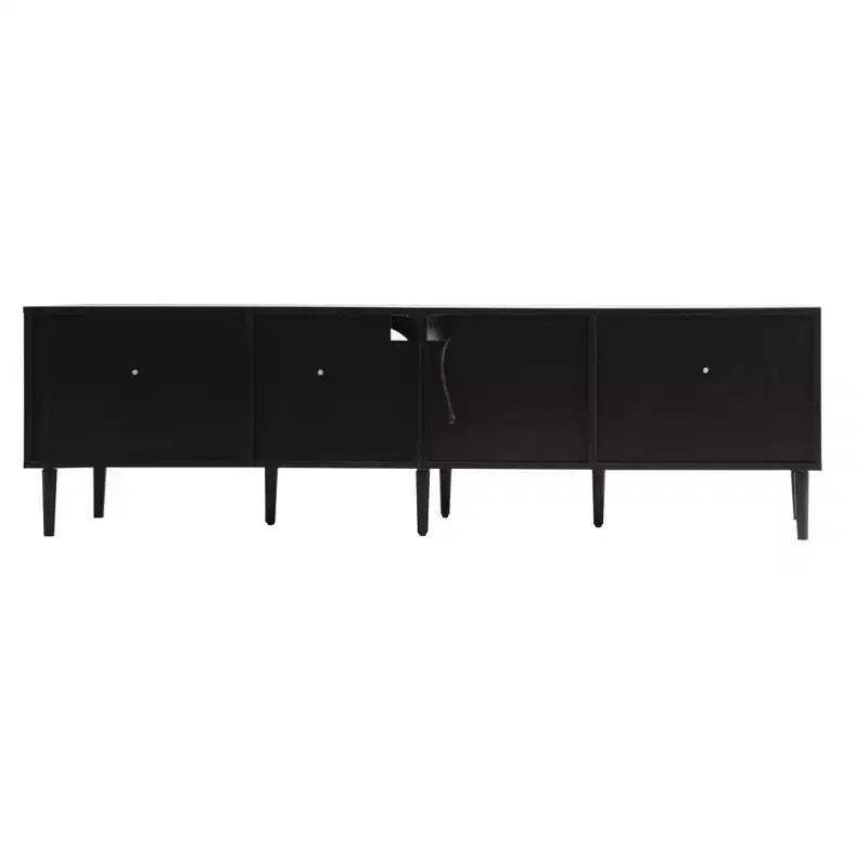 Meuble TV en rotin avec lumière LED pour TV de 70 pouces, meuble de rangement TV en bois avec tiroirs pour salon, noir
