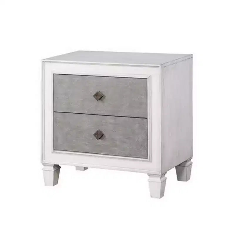 Royal Hampton Nightstand with 2 Drawers and Diamond Handle, Gray