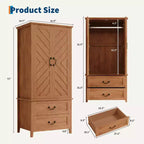 Armoire en bois avec 2 tiroirs, armoire de rangement pour vêtements de 180 cm de haut avec tringle à vêtements en métal, organisateur de vêtements pour chambre à coucher, vestiaire