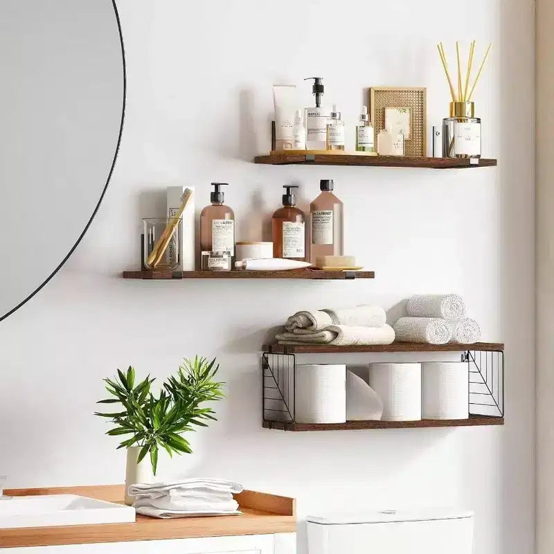 Étagères flottantes de salle de bain 3+1 niveaux au-dessus des toilettes, étagères murales en bois rustique de style ferme de 40 cm pour la décoration de salle de bain et de salon
