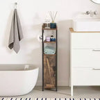 Petit meuble de salle de bain avec porte et 2 étagères, support de papier toilette fin en métal, organiseur de rangement étroit pour petit espace