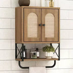 Rattan Bathroom Wall Cabinet Boho Over Toilet Storage with Arched Rattan Doors Modern Cabinet Adjustable Shelves