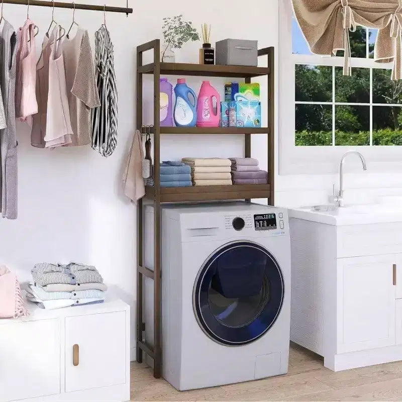Étagère de Rangement pour Salle de Bain Au-dessus des Toilettes Meuble de Rangement WC sur Pied Gain de Place 3 Niveaux Étagères Réglables Noyer