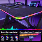RSPGAME Basic 43 Bureau de jeu lumineux synchronisé avec la musique, support de moniteur ergonomique en forme de X, table de joueur, bureau d'ordinateur avec porte-gobelet et support de casque