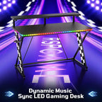 RSPGAME Basic 43 Bureau de jeu lumineux synchronisé avec la musique, support de moniteur ergonomique en forme de X, table de joueur, bureau d'ordinateur avec porte-gobelet et support de casque
