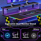 RSPGAME Basic 43 Bureau de jeu lumineux synchronisé avec la musique, support de moniteur ergonomique en forme de X, table de joueur, bureau d'ordinateur avec porte-gobelet et support de casque