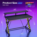 RSPGAME Basic 43 Bureau de jeu lumineux synchronisé avec la musique, support de moniteur ergonomique en forme de X, table de joueur, bureau d'ordinateur avec porte-gobelet et support de casque