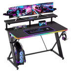 RSPGAME Basic 43 Music Sync Lighting Gaming Desk, X-Shape Ergonomic Monitor Stand Gamer Table, PC Desk with Cup Holder and Headset Hanger