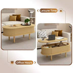 Table basse relevable ovale moderne 40 avec rangement dissimulé, table basse rustique pour salon, table de cocktail relevable peu encombrante-Panipeachy
