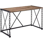 Royal Hampton Wooden Desk With Metal 'X' Frame, Rustic Oak Brown