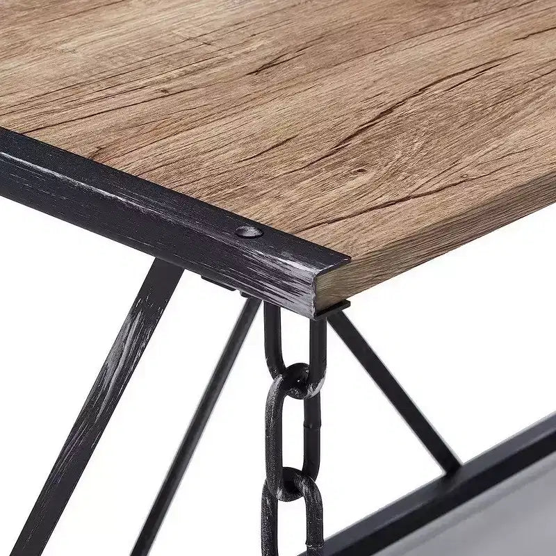 Bureau en bois Royal Hampton avec piétement métallique en « X », finition chêne rustique marron