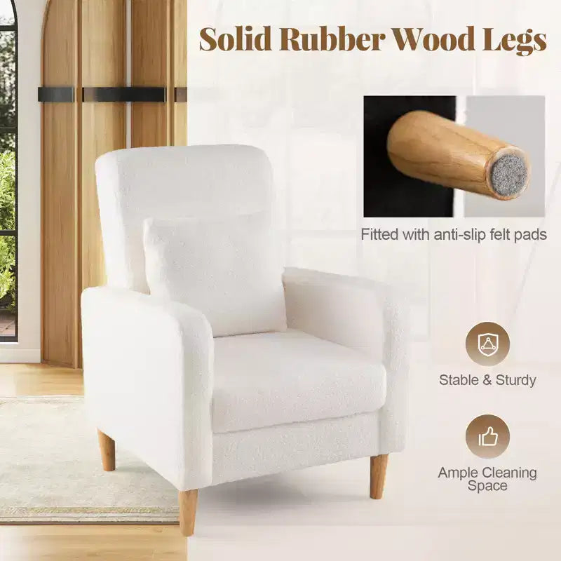Fauteuil d'appoint Costway avec oreiller lombaire, revêtement en tissu polaire, pieds en bois d'hévéa pour le salon