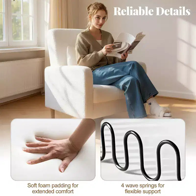 Fauteuil d'appoint Costway avec oreiller lombaire, revêtement en tissu polaire, pieds en bois d'hévéa pour le salon