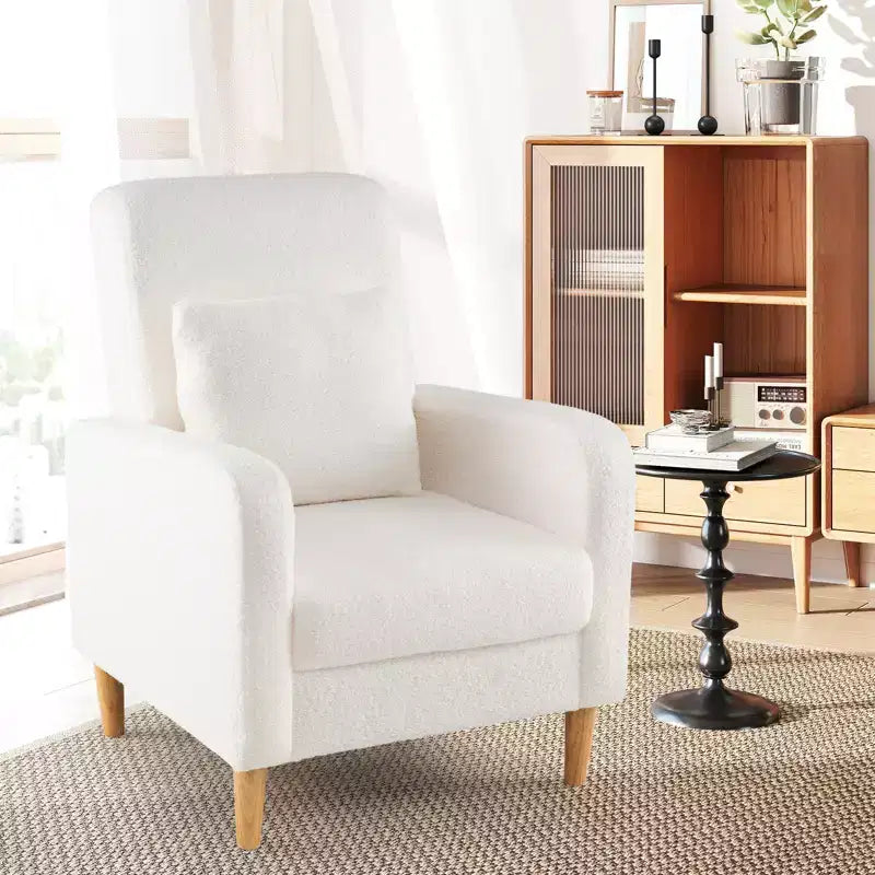 Fauteuil d'appoint Costway avec oreiller lombaire, revêtement en tissu polaire, pieds en bois d'hévéa pour le salon