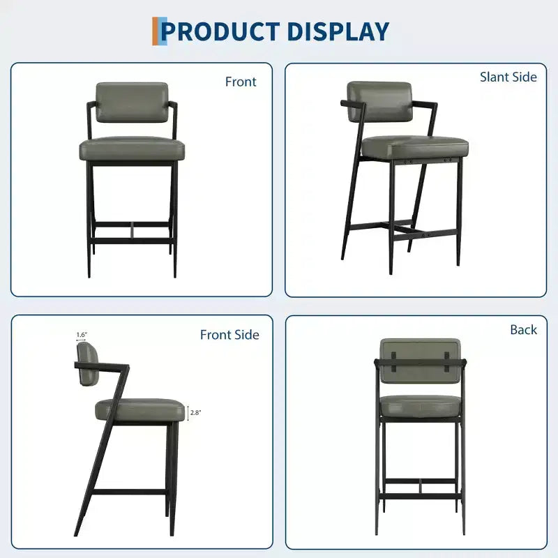 Lot de 2 tabourets de bar, chaises de bar hautes avec coussin épais et pieds en métal épais, tabourets de bar rembourrés hauteur comptoir avec dossier et repose-pieds