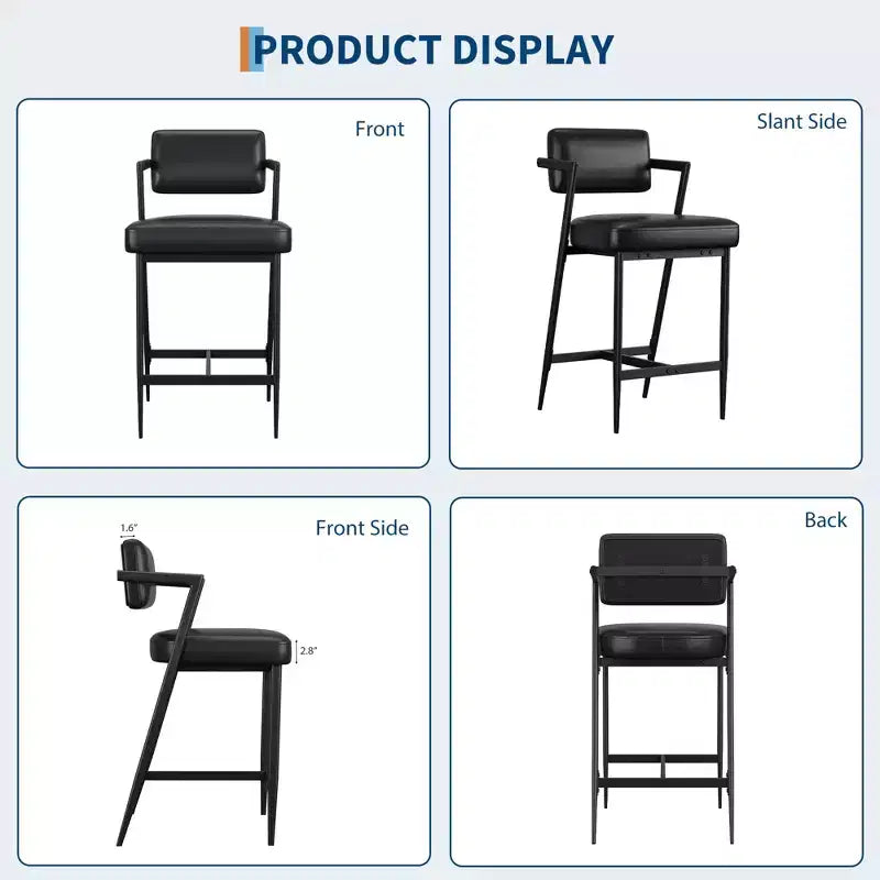Lot de 2 tabourets de bar, chaises de bar hautes avec coussin épais et pieds en métal épais, tabourets de bar rembourrés hauteur comptoir avec dossier et repose-pieds