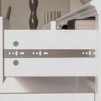 Meuble TV moderne Famapy avec portes en verre, console multimédia à 3 tiroirs avec gestion des câbles, meuble de rangement polyvalent pour salon