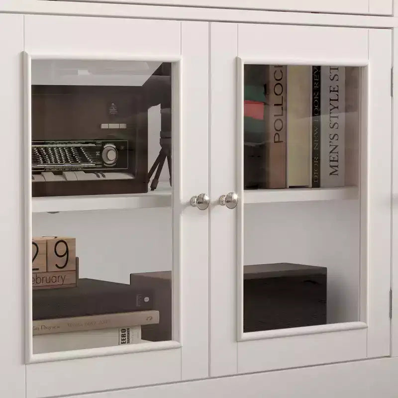 Meuble TV moderne Famapy avec portes en verre, console multimédia à 3 tiroirs avec gestion des câbles, meuble de rangement polyvalent pour salon