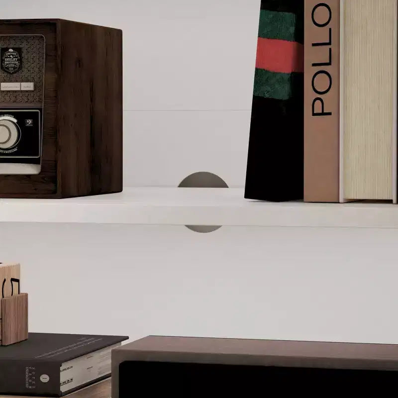 Meuble TV moderne Famapy avec portes en verre, console multimédia à 3 tiroirs avec gestion des câbles, meuble de rangement polyvalent pour salon