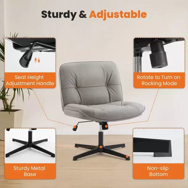 TUYOHW Fauteuil de bureau sans roulettes, 66 cm de large, sans accoudoirs, pivotant pour s'asseoir les jambes croisées, bascule de 22°, capacité de 136 kg