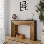 Console d'entrée étroite moderne en bois avec plateau noir grain de bois, table d'appoint mince pour couloir ou derrière le canapé - Panipeachy