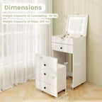 Costway Coiffeuse Ensemble Miroir LED Réglable à Rabattre Grand Rangement Roulettes Mobiles
