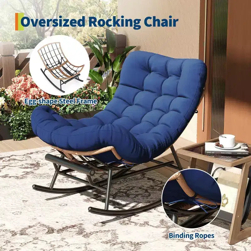 Fauteuil à bascule Papasan avec repose-pieds - Fauteuil de salon surdimensionné avec coussin amovible pour jardin, terrasse, salon, capacité de 160 kg