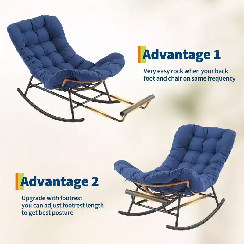 Fauteuil à bascule Papasan avec repose-pieds - Fauteuil de salon surdimensionné avec coussin amovible pour jardin, terrasse, salon, capacité de 160 kg